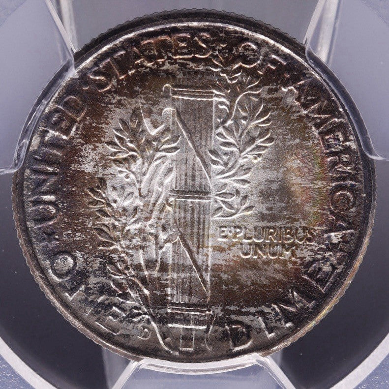 1945-D Mercury Dime 10C Silver PCGS MS67+ FB Full Bands Gem Rainbow Toned