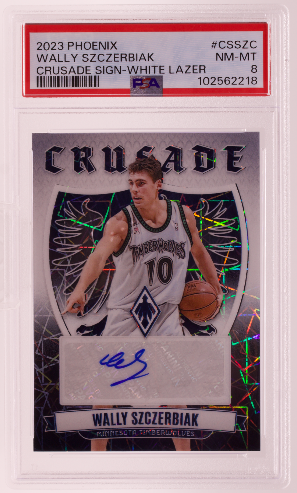 2023-24 Phoenix Wally Szczerbiak Crusade Signature White Lazer /99 PSA 8 Wolves