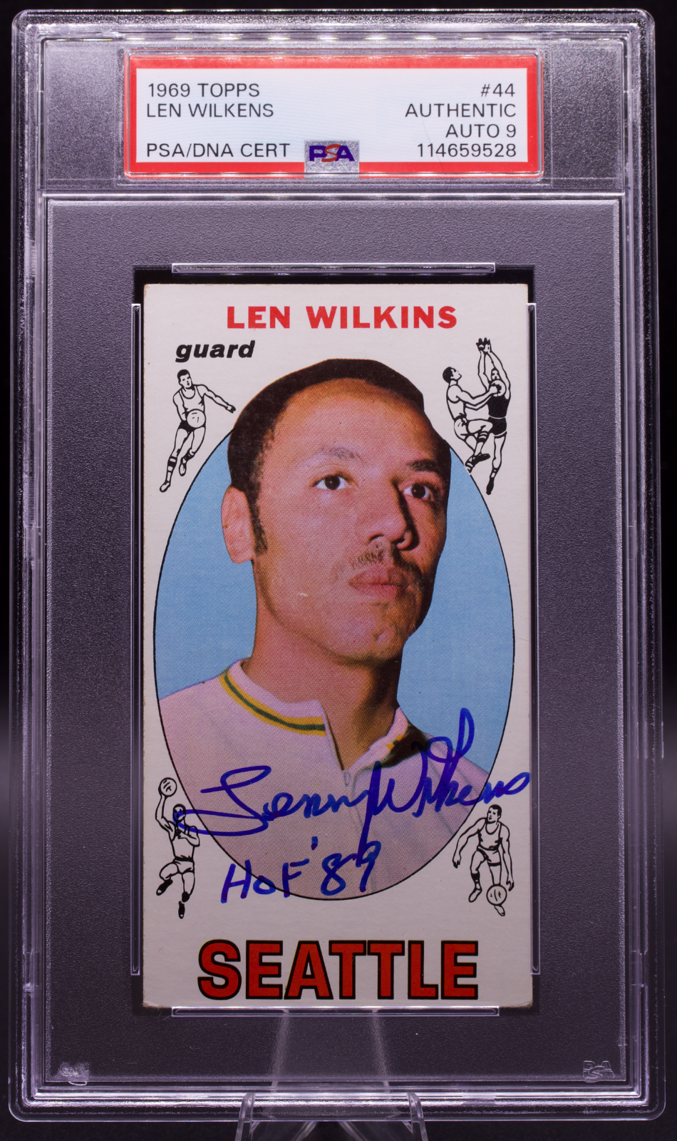 1969 Topps Len Wilkens #44 PSA Authentic AUTO 9 Signed Seattle Tallboy HOF '89