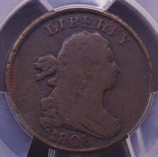 1808 Draped Bust Half Cent PCGS VG Details – Env. Damage – Rotated Dies C-3