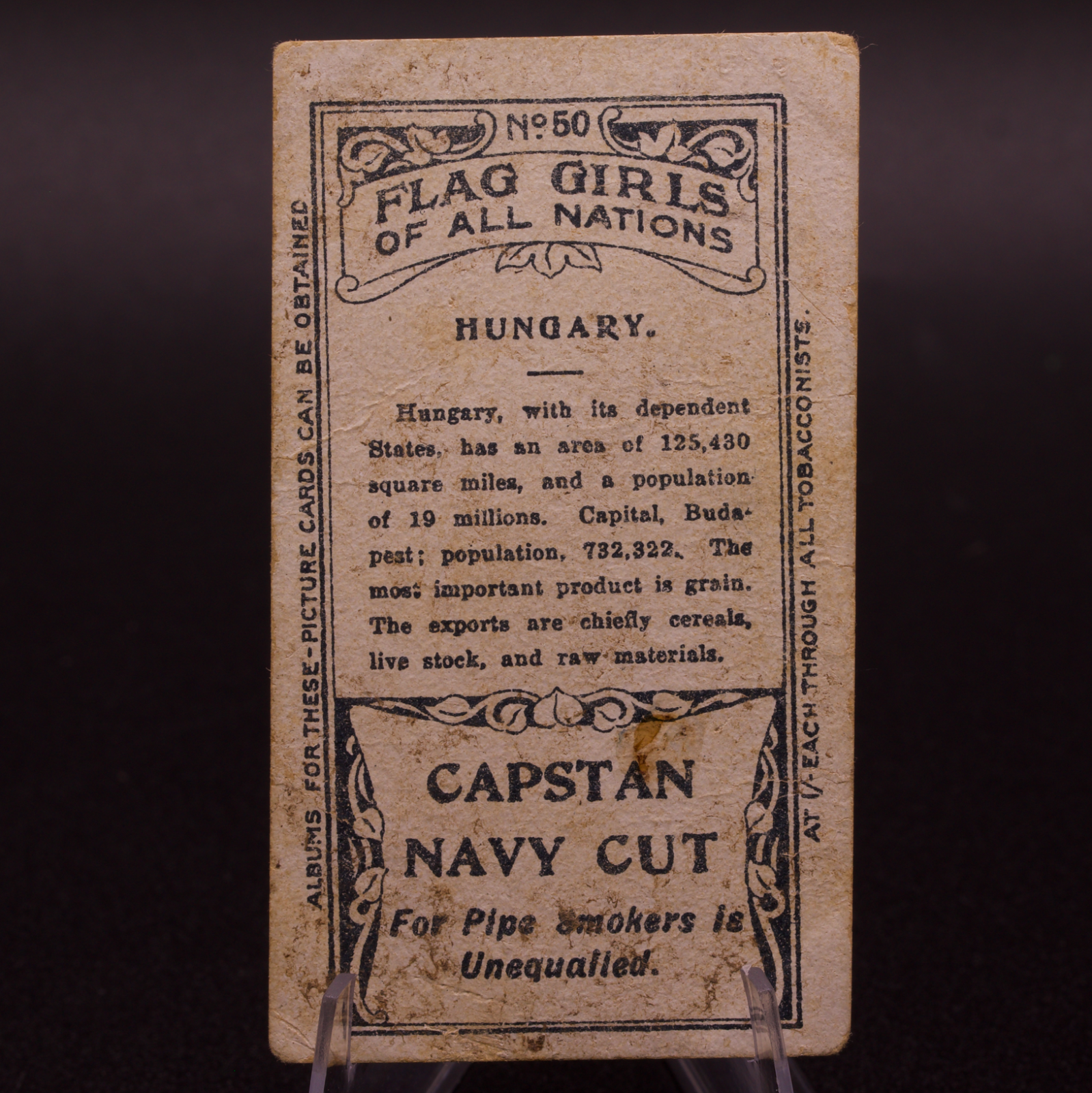 1908 Wills Flag Girls of All Nations Hungary No. 50 Capstan Navy Cut Cigarette