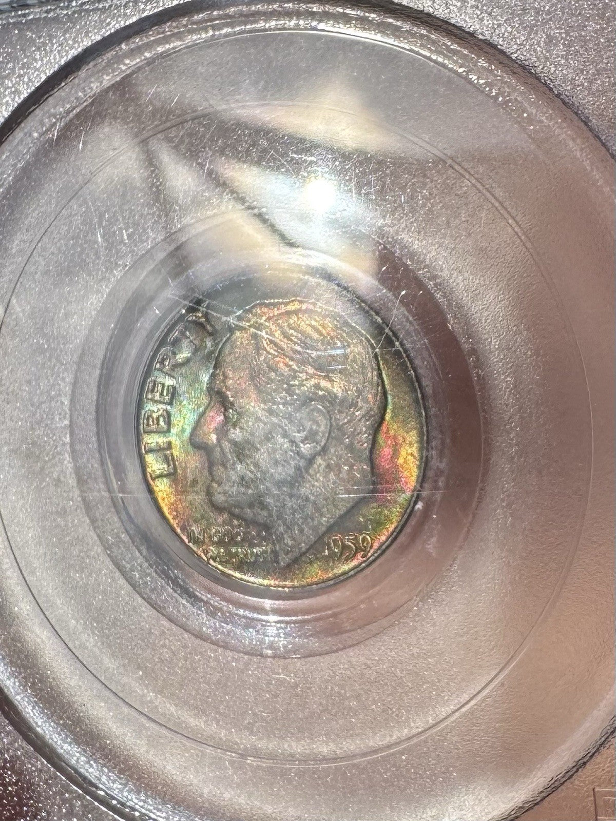 1959-D Roosevelt Dime PCGS MS66 • Deep Rainbow Toning • Toned 10C Coin