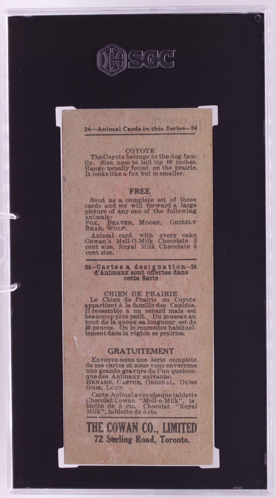 1920 V2 Cowan Co. Animal Cards #19 Coyote SGC 2 Good Royal Milk Mell-O-Milk