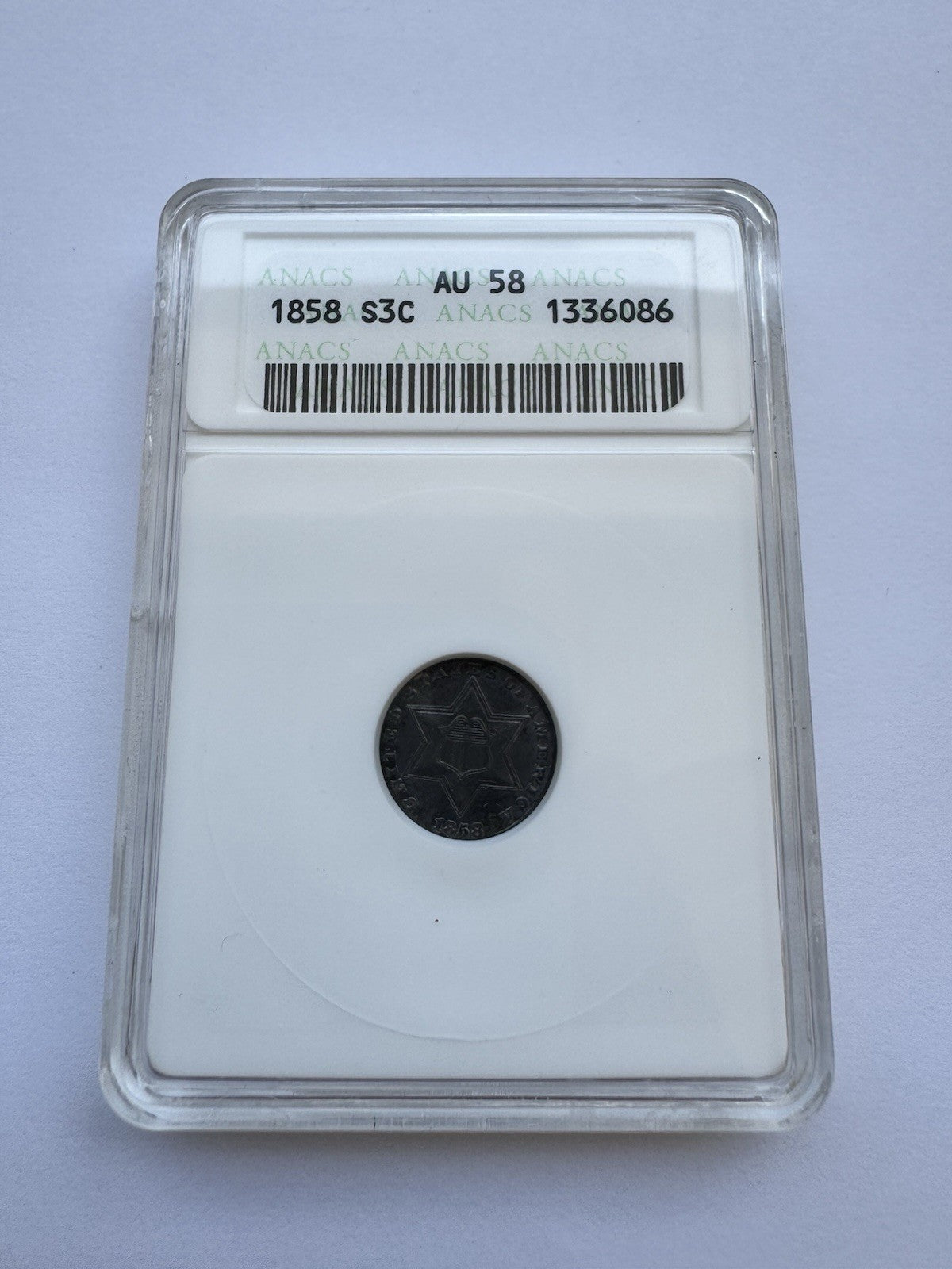 1858 3-Cent Silver Coin – ANACS Graded AU58 - *Problem Free* Pre Civil War