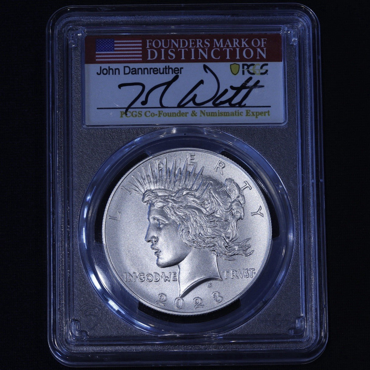 2023 Peace Dollar PCGS MS70 • Advanced Release • John Dannreuther Signed Label