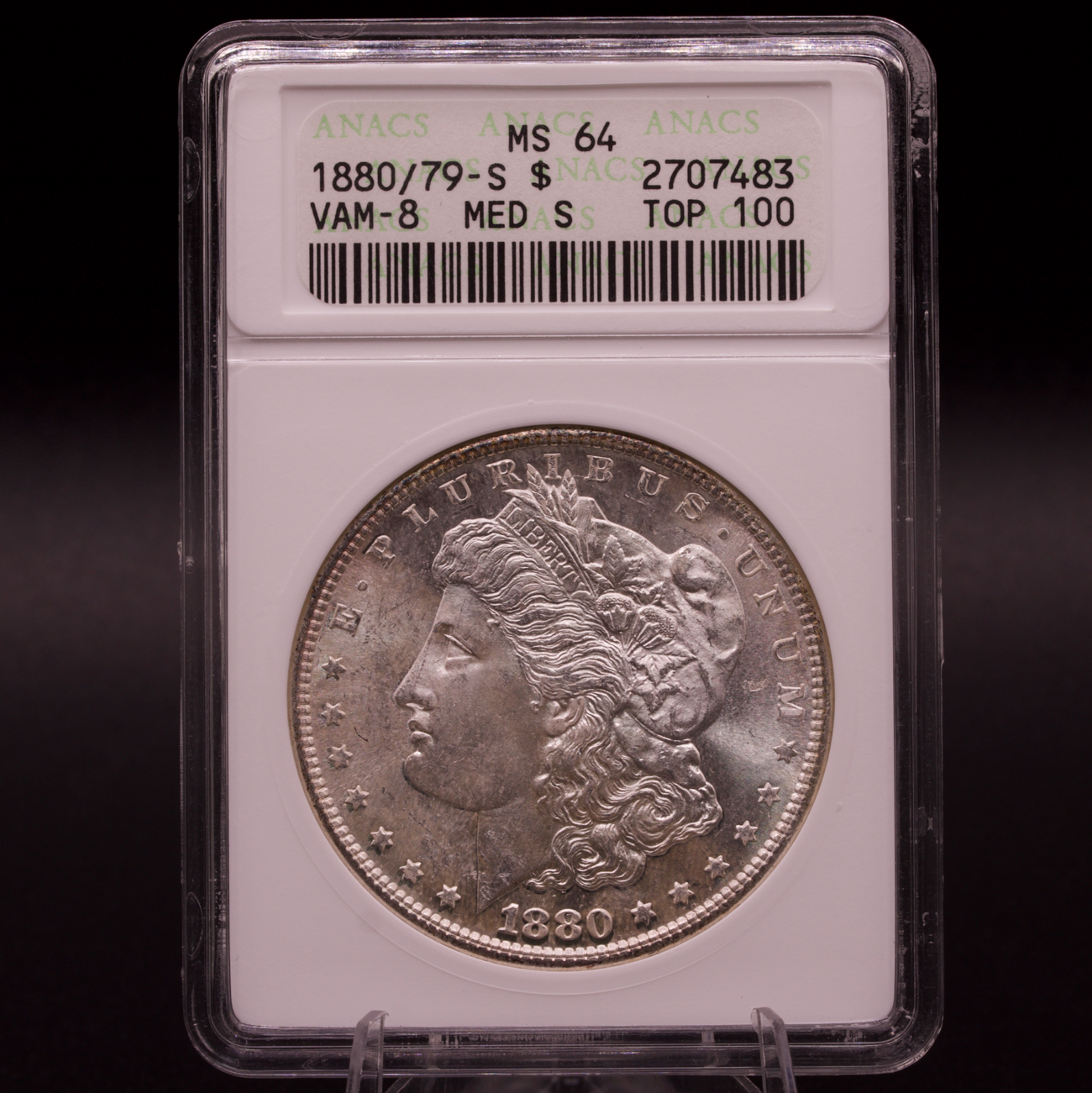 1880/79-S Morgan Silver Dollar ANACS MS64 VAM-8 Medium S Top 100 Overdate