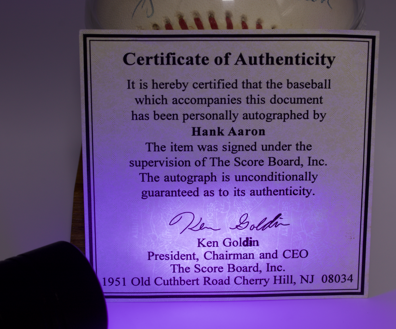 Hank Aaron Signed Official NL Baseball Score Board COA Braves HOF 755 Home Runs