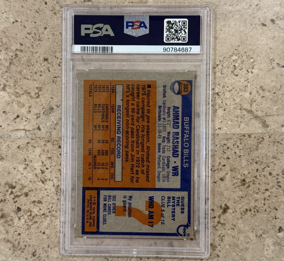 1976 Topps #383 Ahmad Rashad PSA 8 NM-MT Buffalo Bills Vintage Football Card