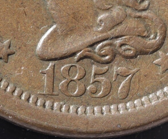 1857 Braided Hair Large Cent PCGS AU50 N-1 Large Date Early Copper Penny Coin
