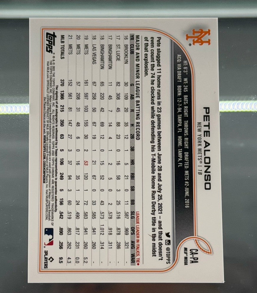 2022 Topps Chrome Logofractor Pete Alonso On-Card Auto CA-PA New York Mets Mega