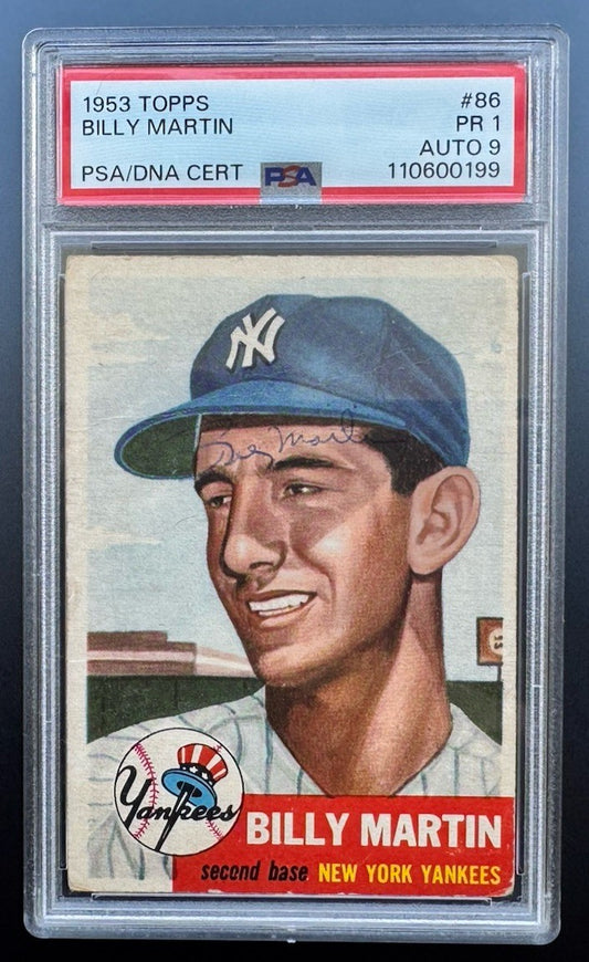 Signed 1953 Topps Billy Martin #86 PSA 1 - Auto Grade 9 Yankees Legend Signed RC
