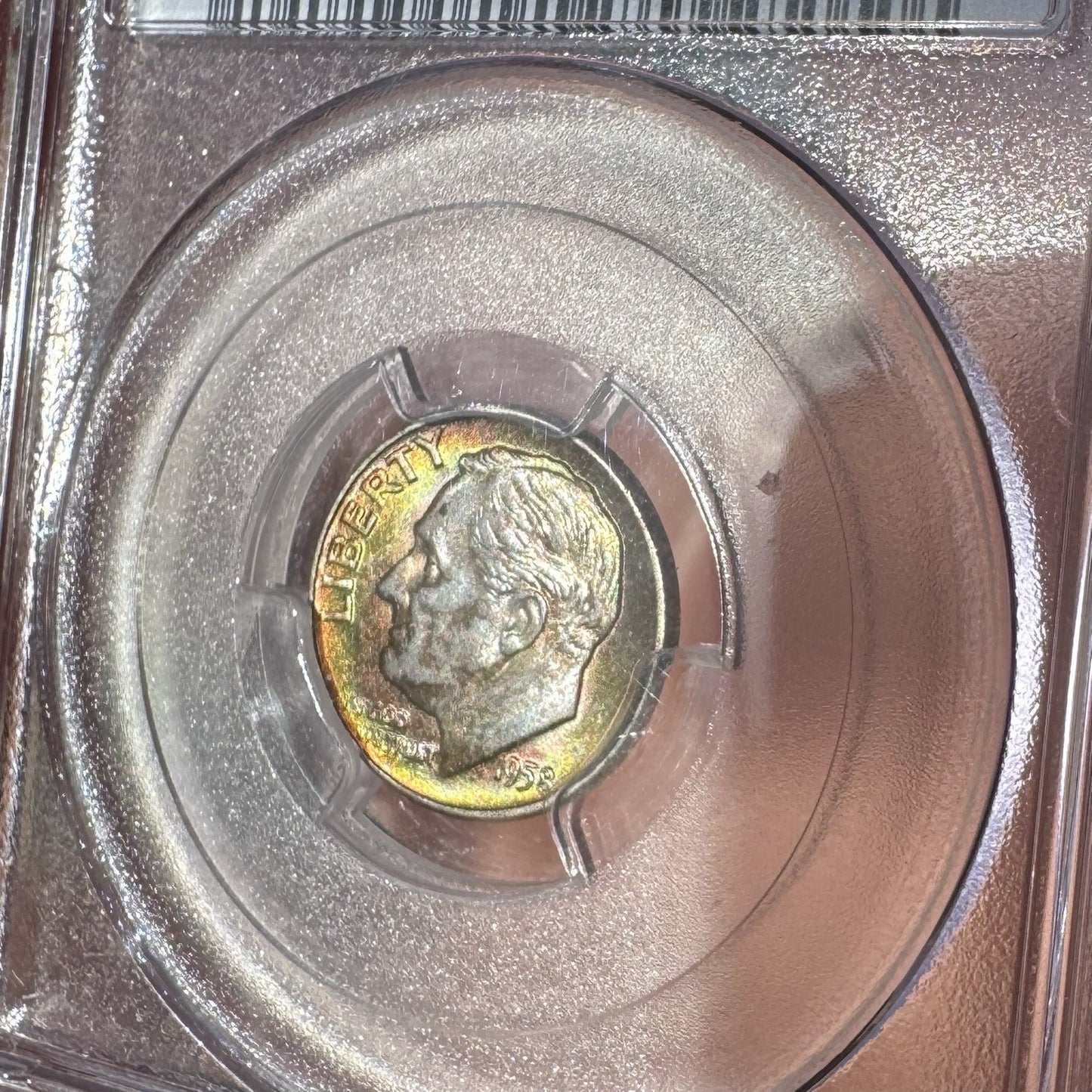 1958-D Roosevelt Dime PCGS MS66 • Colorful Rim Toning • Toned 10C Coin