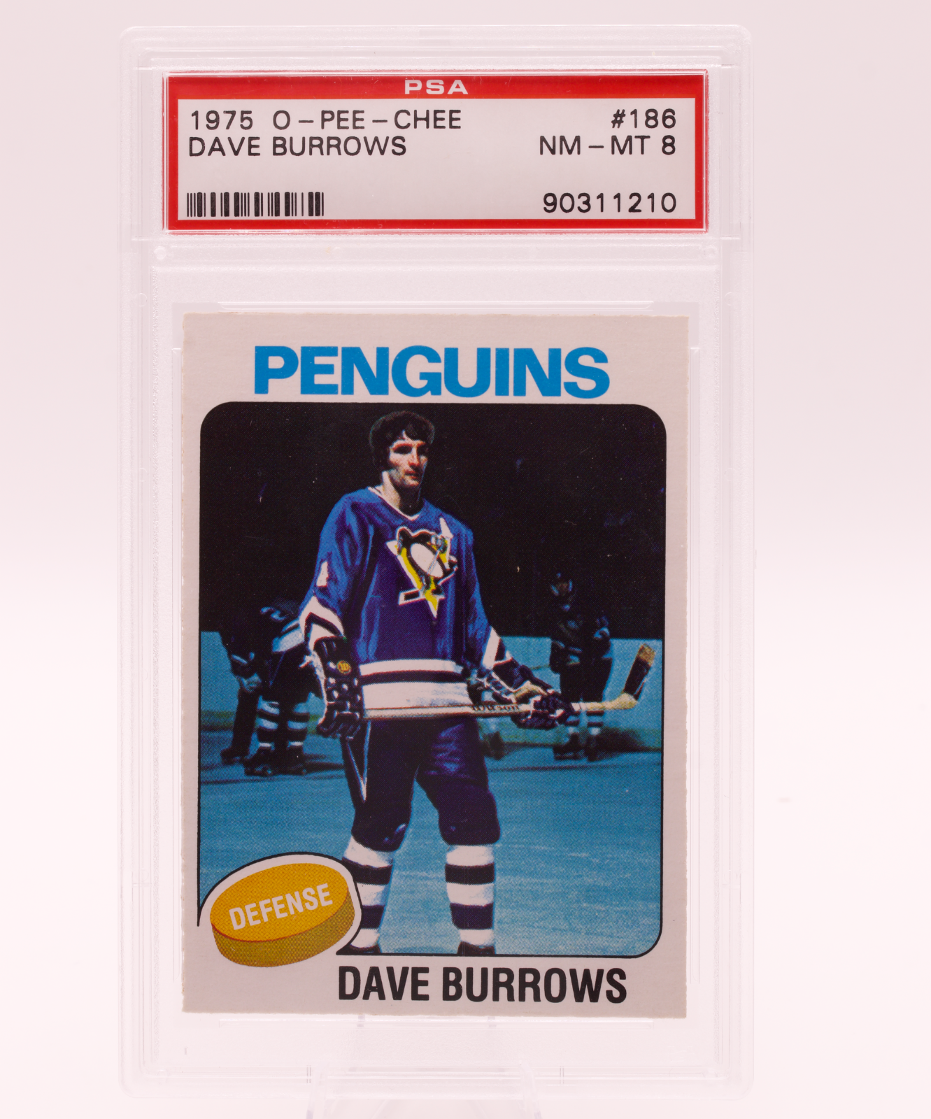 1975 O-Pee-Chee #186 Dave Burrows PSA 8 NM-MT Pittsburgh Penguins OPC Hockey
