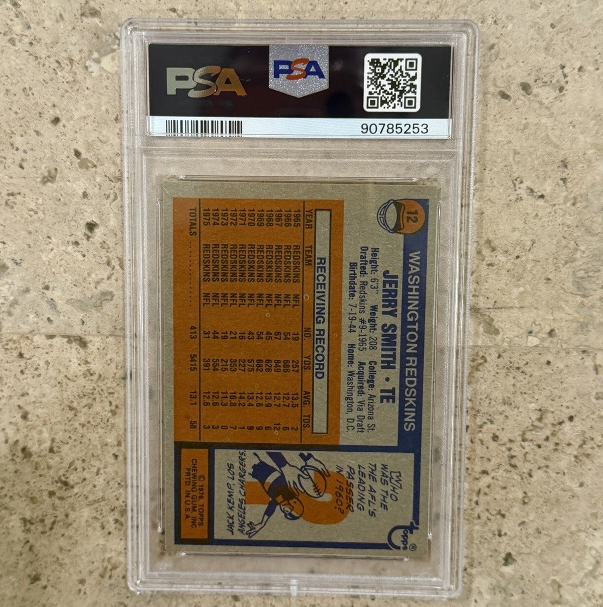 1976 Topps #12 Jerry Smith PSA 8 NM-MT Washington Tight End Vintage Football