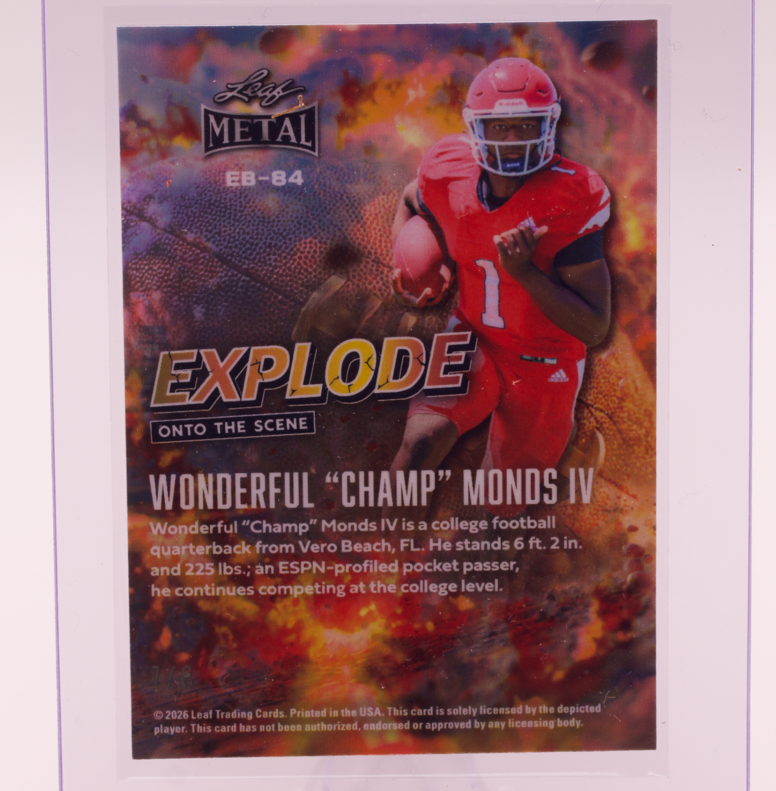 2026 Leaf Metal Explode Champ Monds IV /8 Notre Dame Vero Beach QB Football