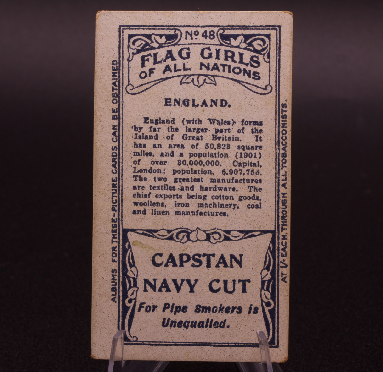 1908 Wills Flag Girls of All Nations England No. 48 Capstan Navy Cut Cigarette