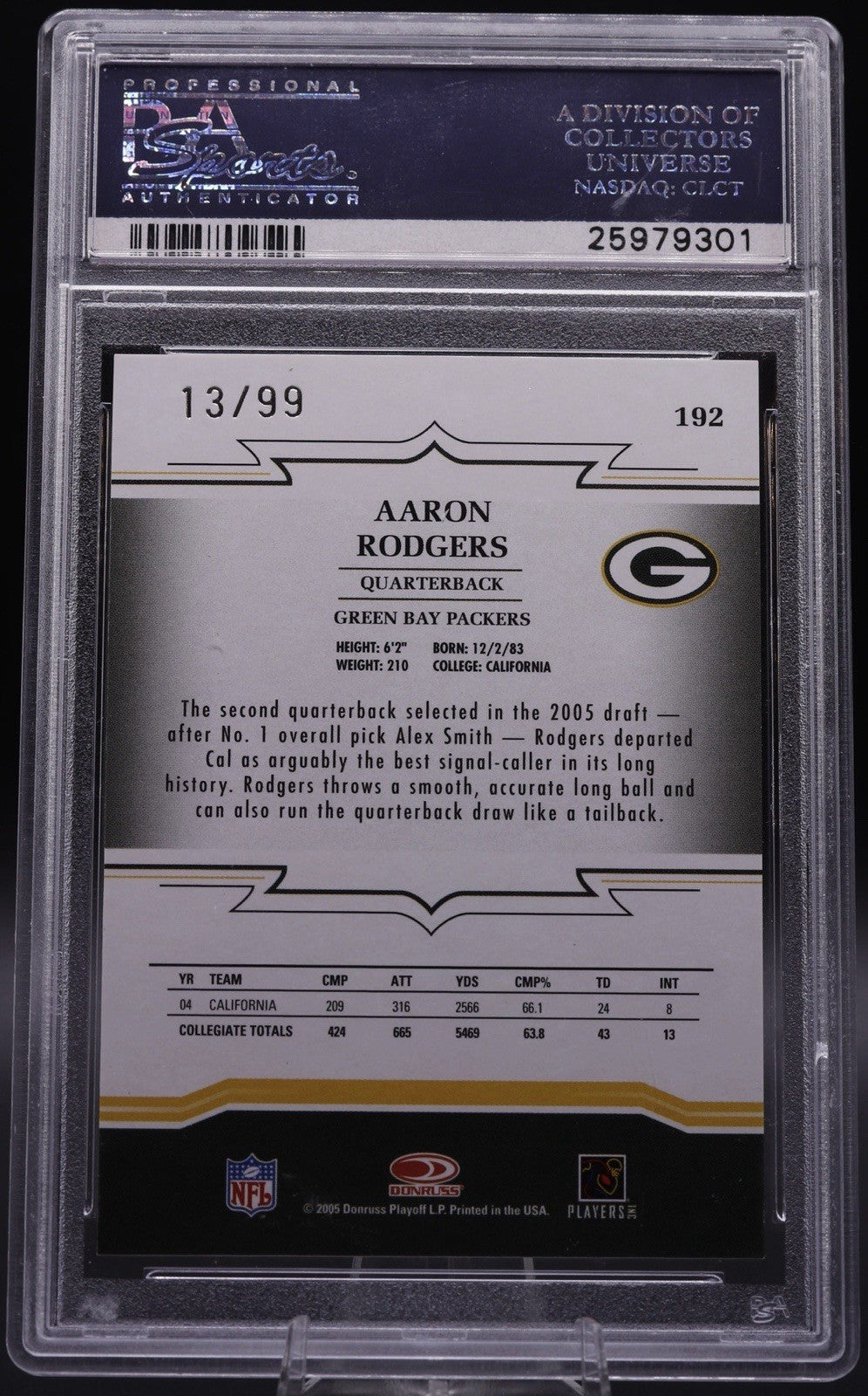 2005 Donruss Throwback Threads Silver #192 Aaron Rodgers RC PSA GEM MT 10 /99