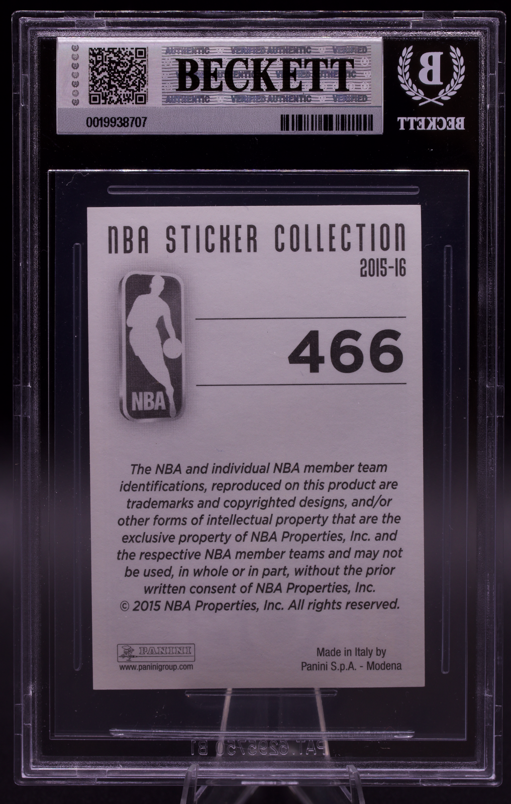 2015-16 Panini European Sticker Kobe Bryant #466 New BGS Holder 9 Mint Lakers