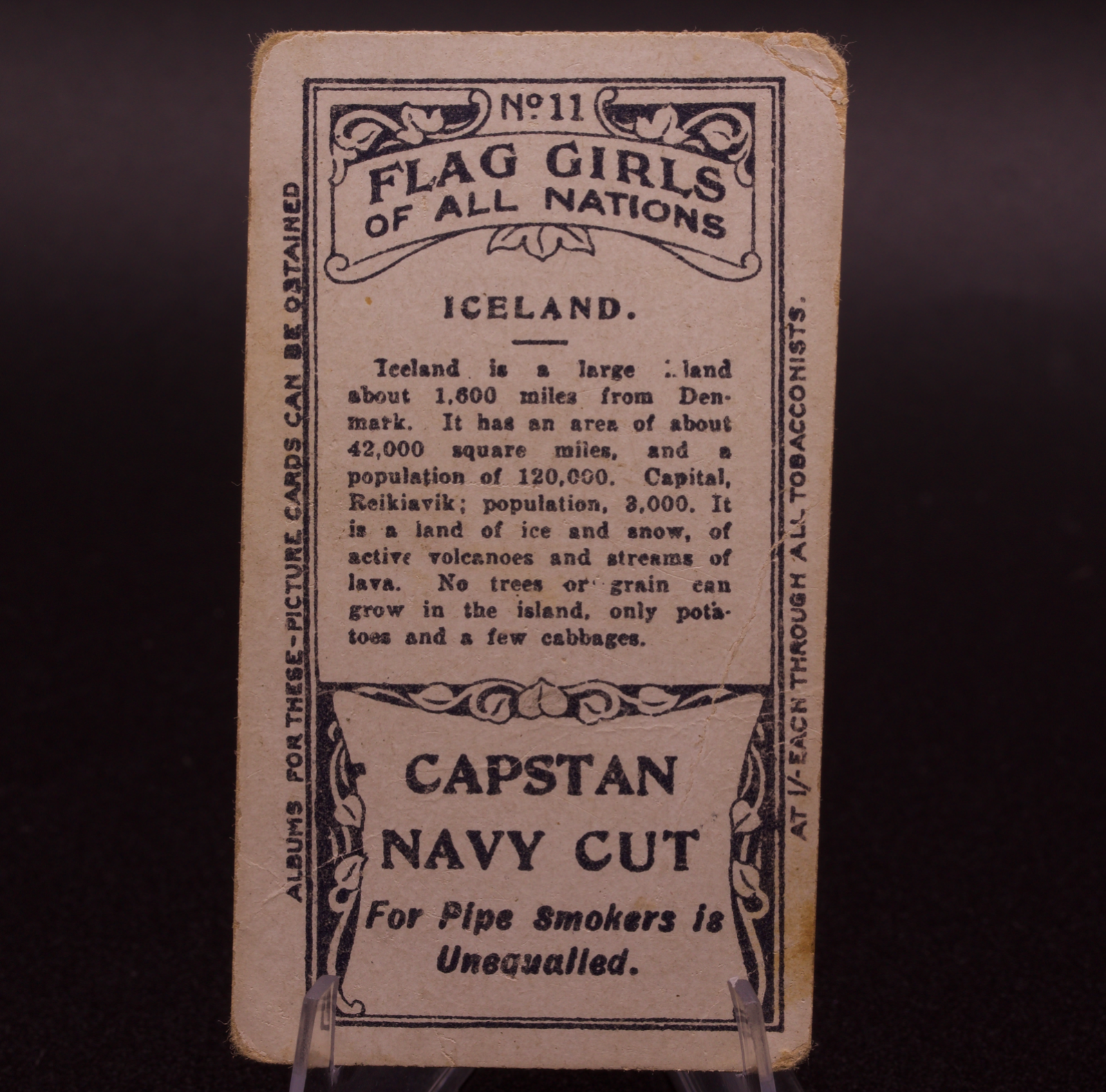 1908 Wills Flag Girls of All Nations Iceland No. 11 Capstan Navy Cut Cigarette