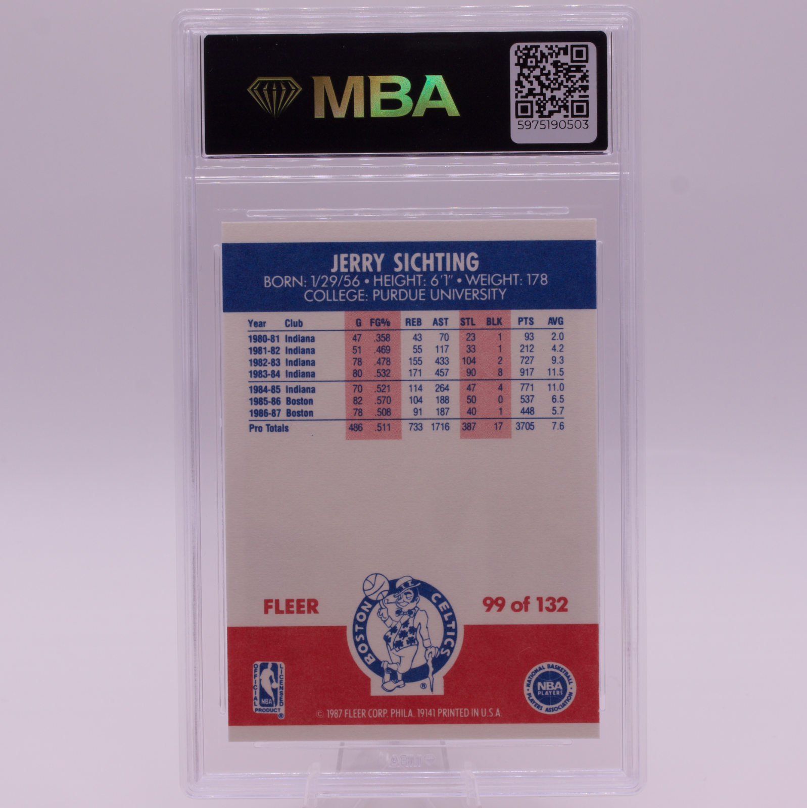 1987 Fleer Jerry Sichting #99 MBA 10 GEM MINT Boston Celtics