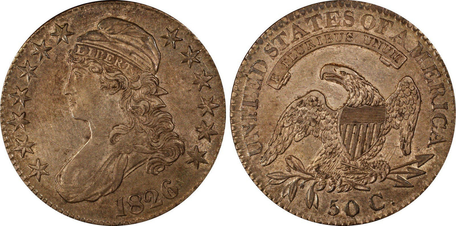 1826 Capped Bust Half Dollar O-108a PCGS AU55 Original Toned Early US Silver