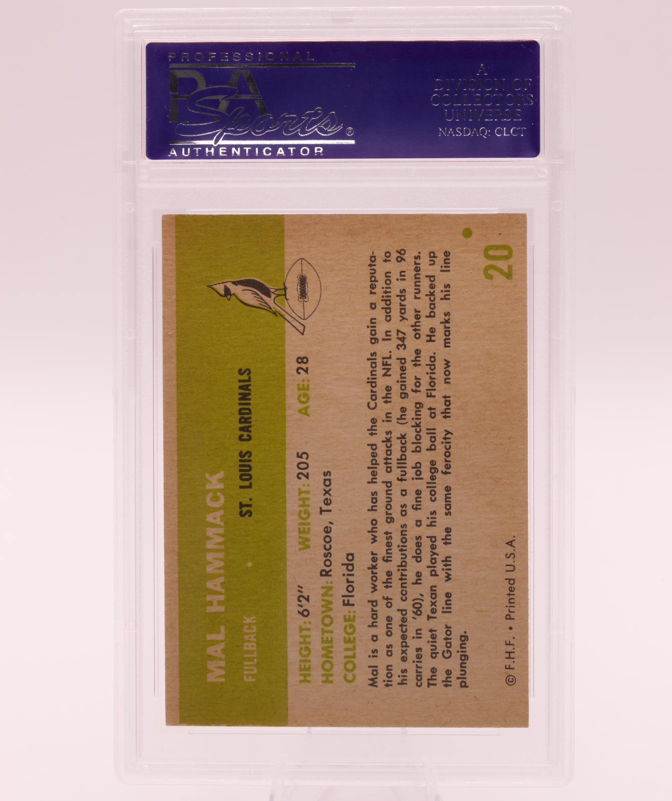 1961 Fleer #20 Mal Hammack PSA 8 NM-MT St Louis Cardinals Vintage Football Card