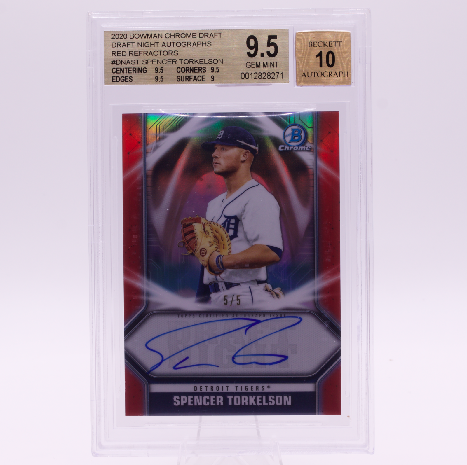Spencer Torkelson 2020 Bowman Chrome Draft Night Auto Red /5 BGS 9.5 Gem Tigers