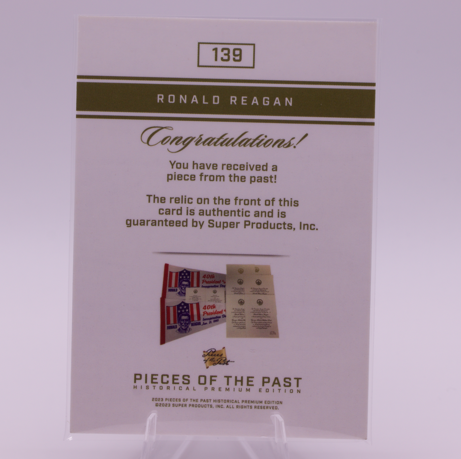 Ronald Reagan Authentic Relic Card 2023 Pieces of the Past #139 40th President