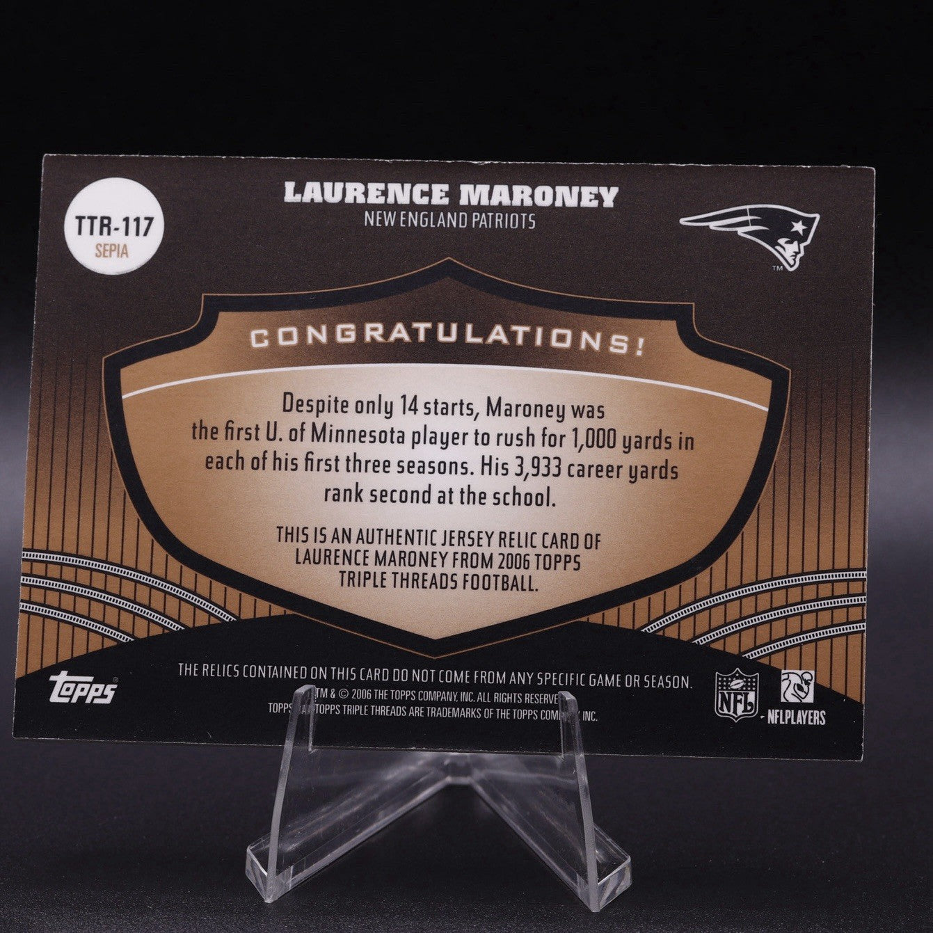 2006 Topps Triple Threads Laurence Maroney Relic Jersey Card /27 • YDS Design