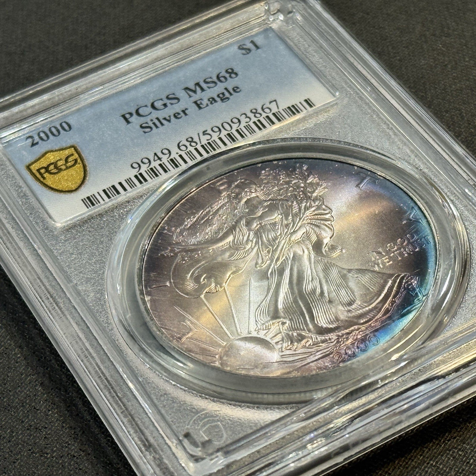 2000 Silver Eagle PCGS MS68 • Vibrant Toning • Collector-Grade Eye Appeal