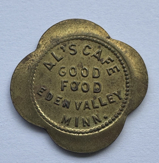 Al’s Cafe Eden Valley MN 5¢ Brass Trade Token – Vintage Minnesota Token