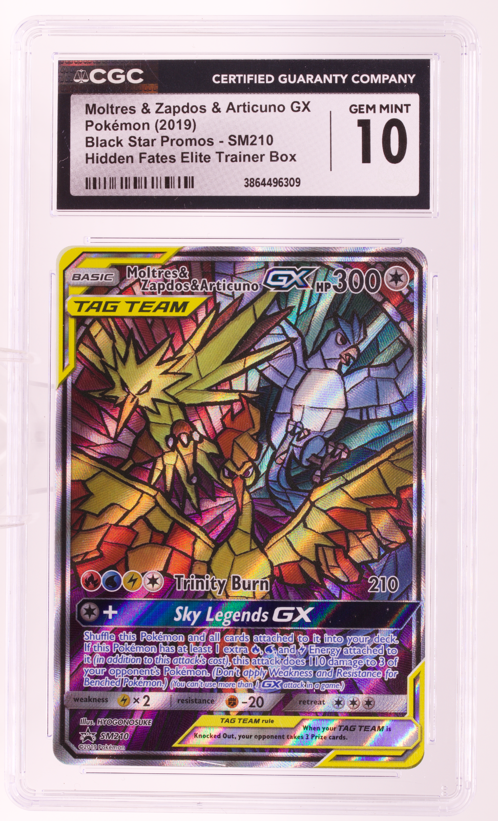 2019 Pokemon Moltres Zapdos Articuno GX SM210 Hidden Fates ETB Promo CGC 10 Gem