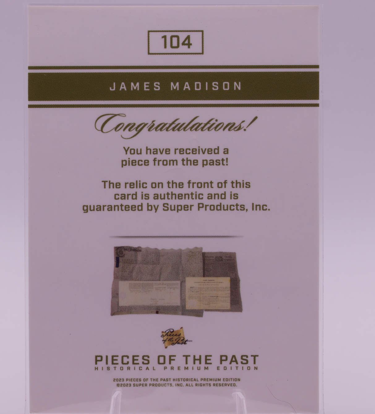 James Madison Authentic Relic Card Pieces of the Past #104 4th President USA