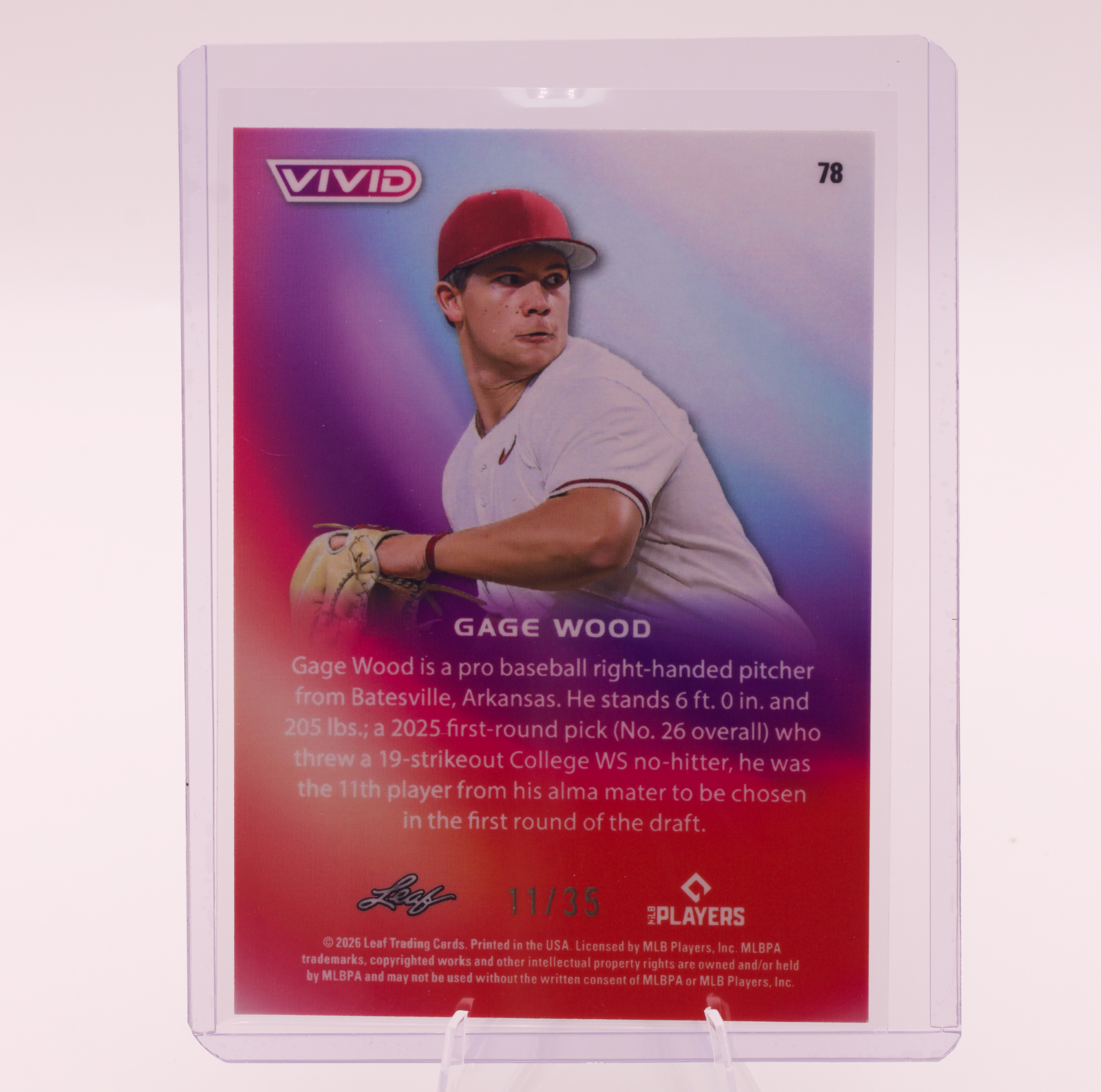 2026 Leaf Vivid Gage Wood #78 /35 Phillies Rookie Card Numbered Baseball RC