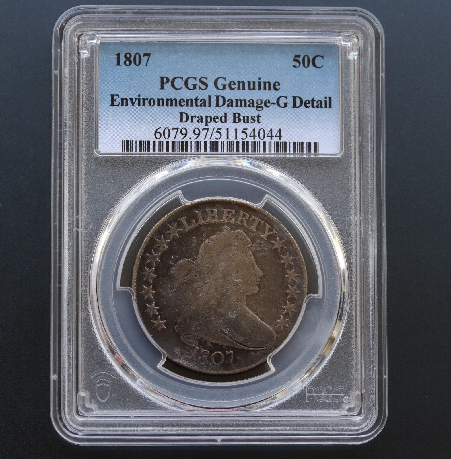 1807 Draped Bust Half Dollar PCGS Good Details Env Dam O-105 R1 50C