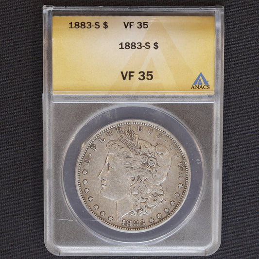 1883-S Morgan Silver Dollar $1 ANACS VF35  • Semi key Date • San Francisco Mint