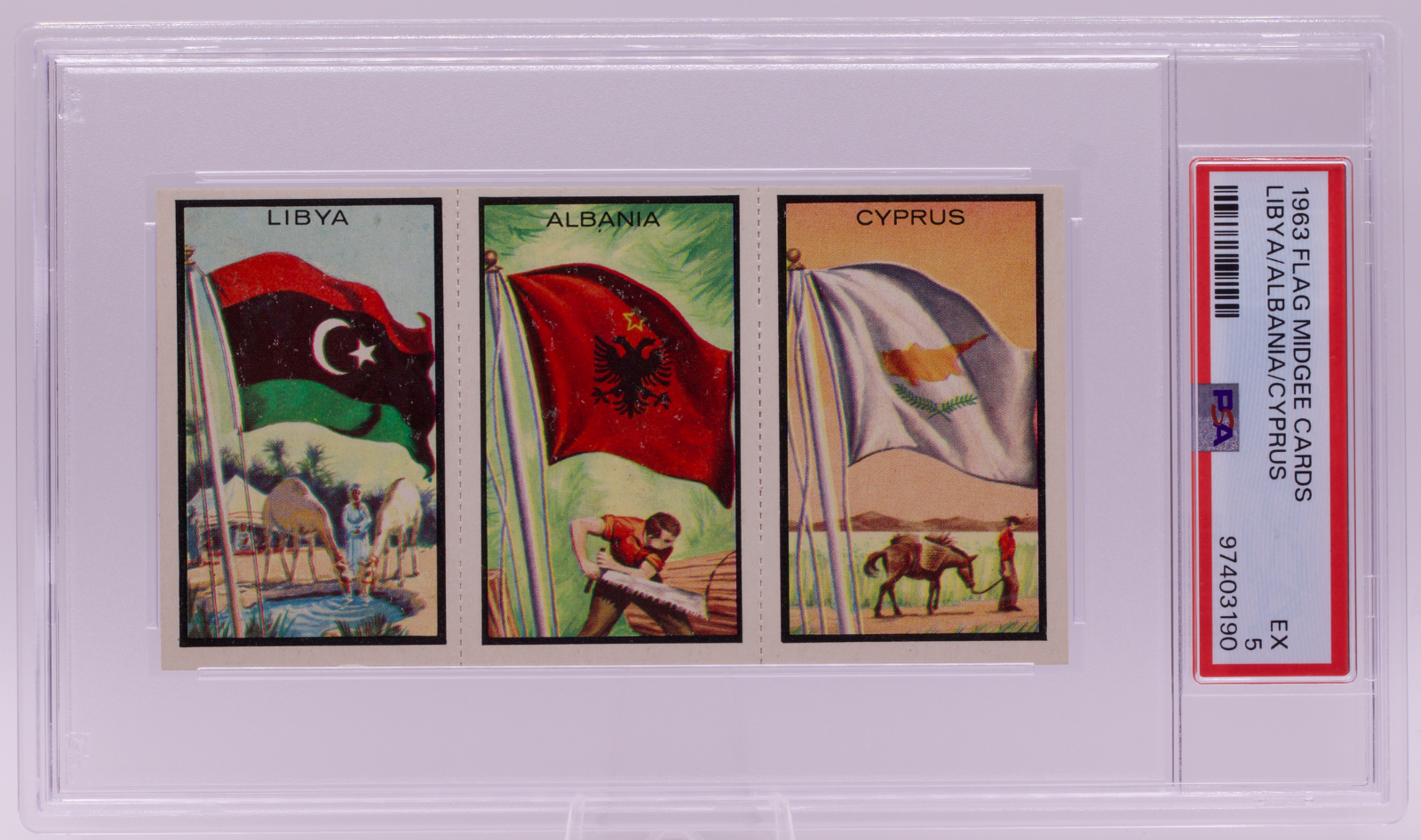 1963 Flag Midgee Cards Libya Albania Cyprus PSA EX 5 Uncut Strip