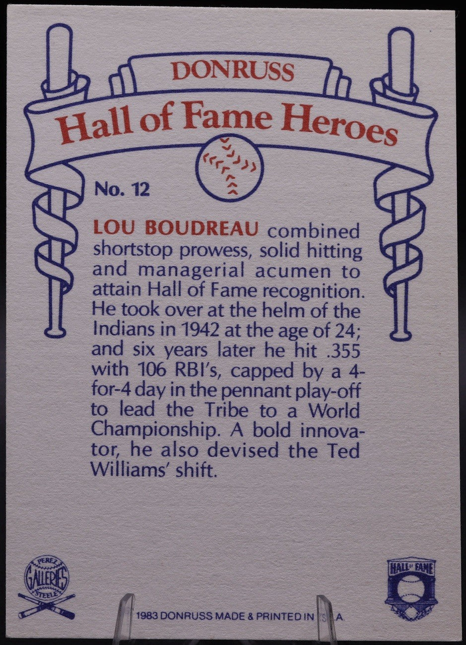 LOU BOUDREAU Signed Autograph AUTO 1983 Donruss Hall of Fame Heroes #12 HOF