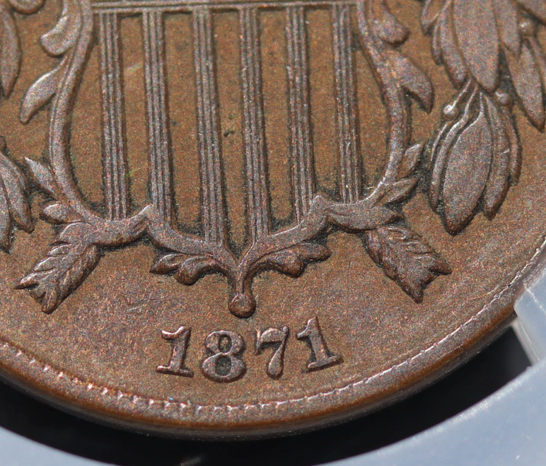 1871 2C Two-Cent Piece CAC VF30 Key Date Low Mintage Copper Coin