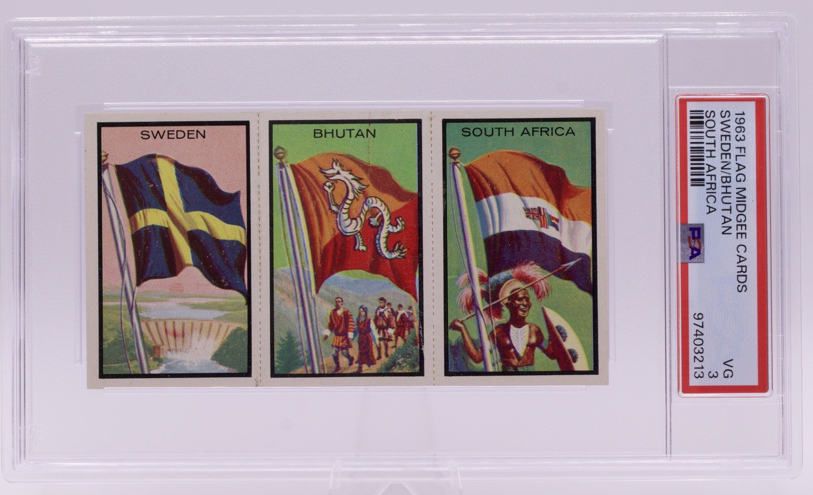 1963 Flag Midgee Cards Sweden Bhutan South Africa PSA VG 3 Vintage Strip