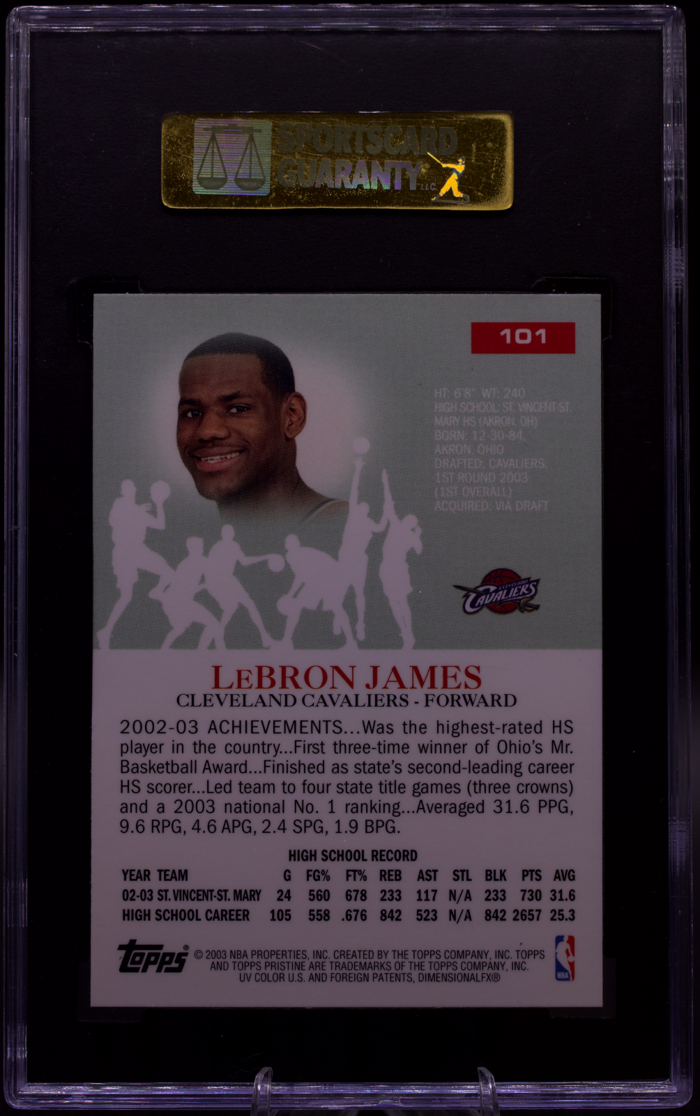 2003-04 Topps Pristine LeBron James Rookie #101 SGC 98 Gem Mint 10 Cavaliers