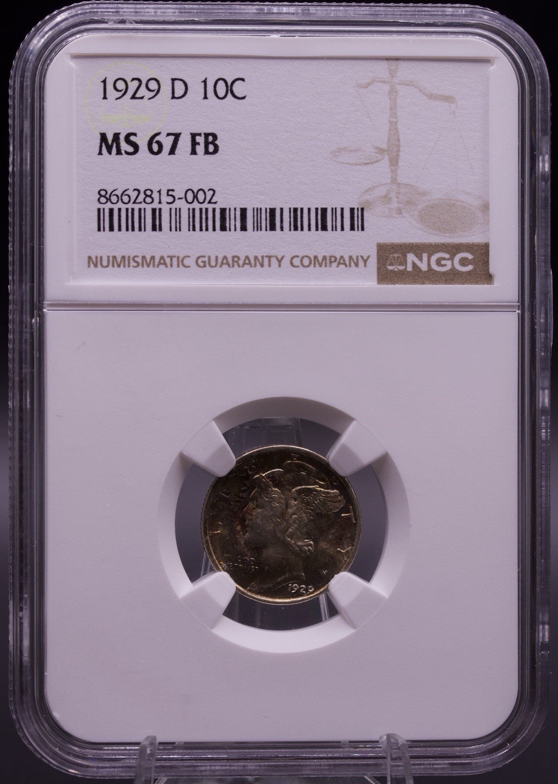 1929-D Mercury Dime NGC MS 67 FB Full Bands Toned Superb Gem 90% Silver 10C