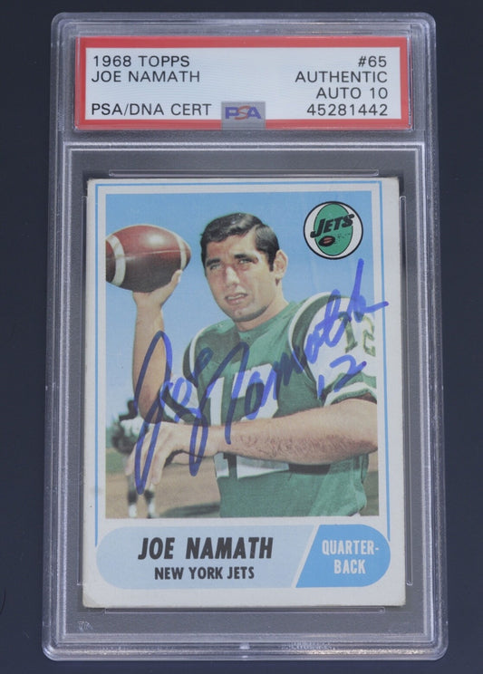 Signed 1968 Topps Joe Namath #65 PSA Authentic PSA/DNA Auto 10 Jets HOF