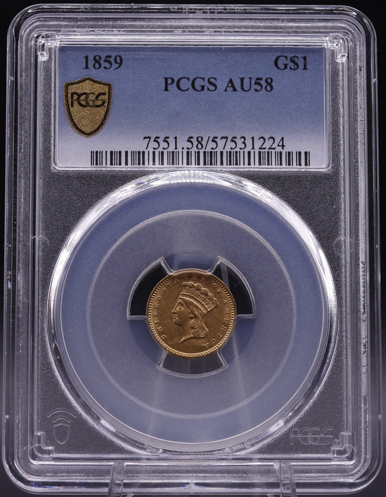 1859 Type 3 Gold Dollar Indian Princess PCGS AU58