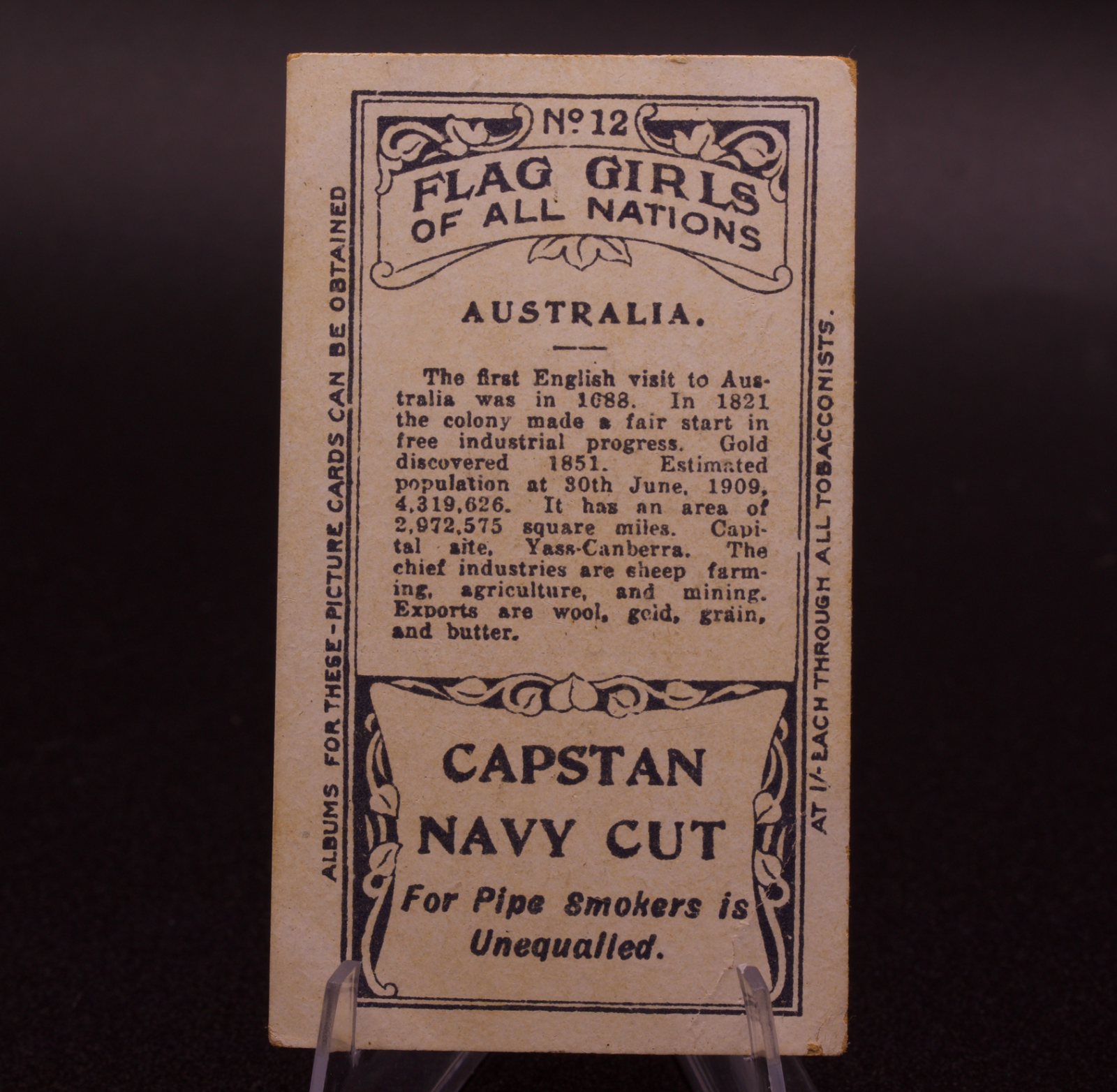 1910 Wills Flag Girls of All Nations Australia No. 12 Capstan Navy Cut Cigarette