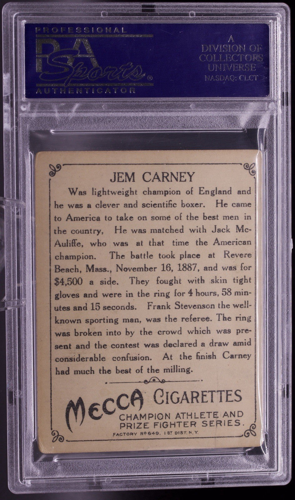 1910 T220 Mecca Silver Border JEM CARNEY Boxing PSA 4 VG-EX - RARE