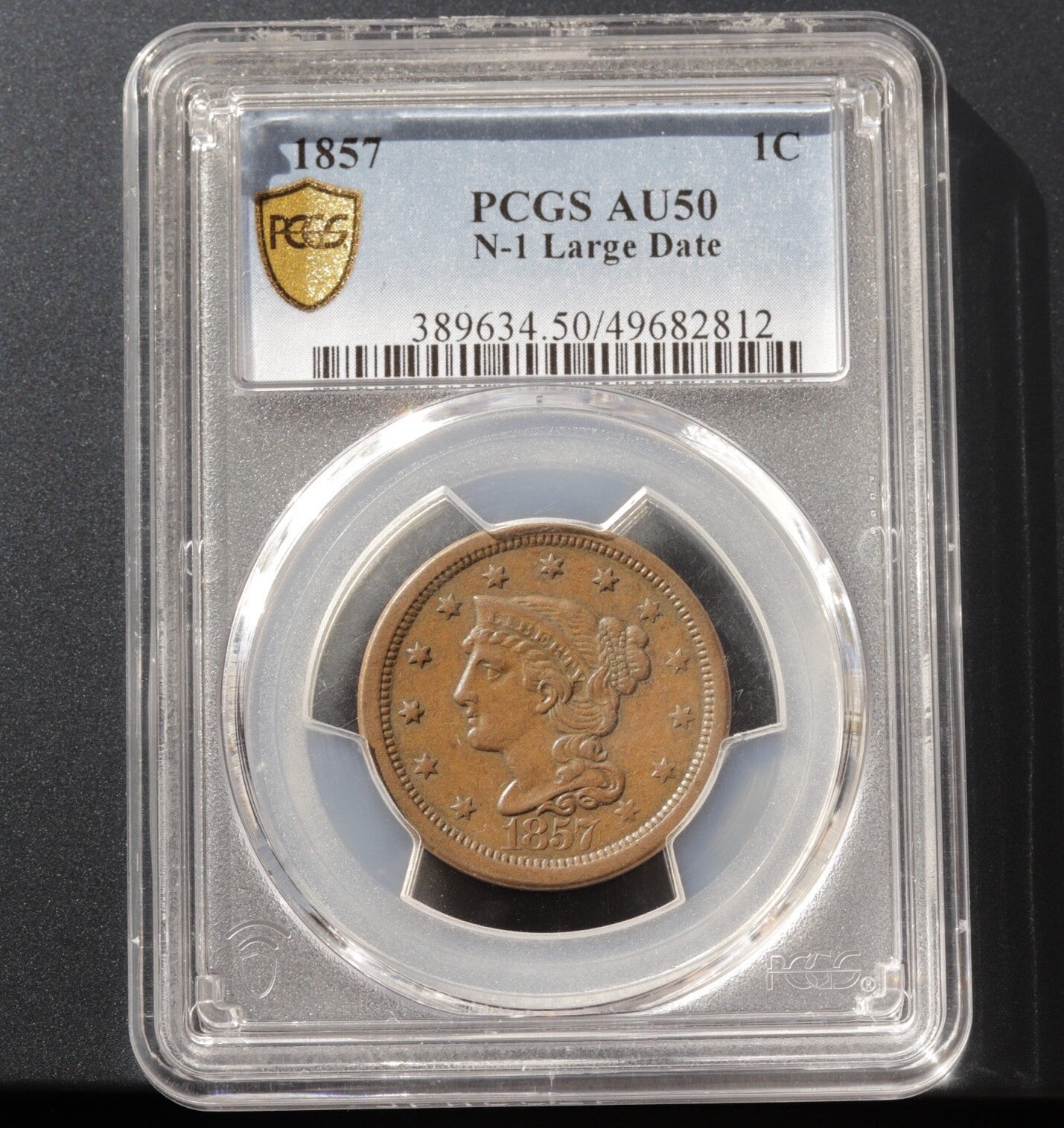 1857 Braided Hair Large Cent PCGS AU50 N-1 Large Date Early Copper Penny Coin