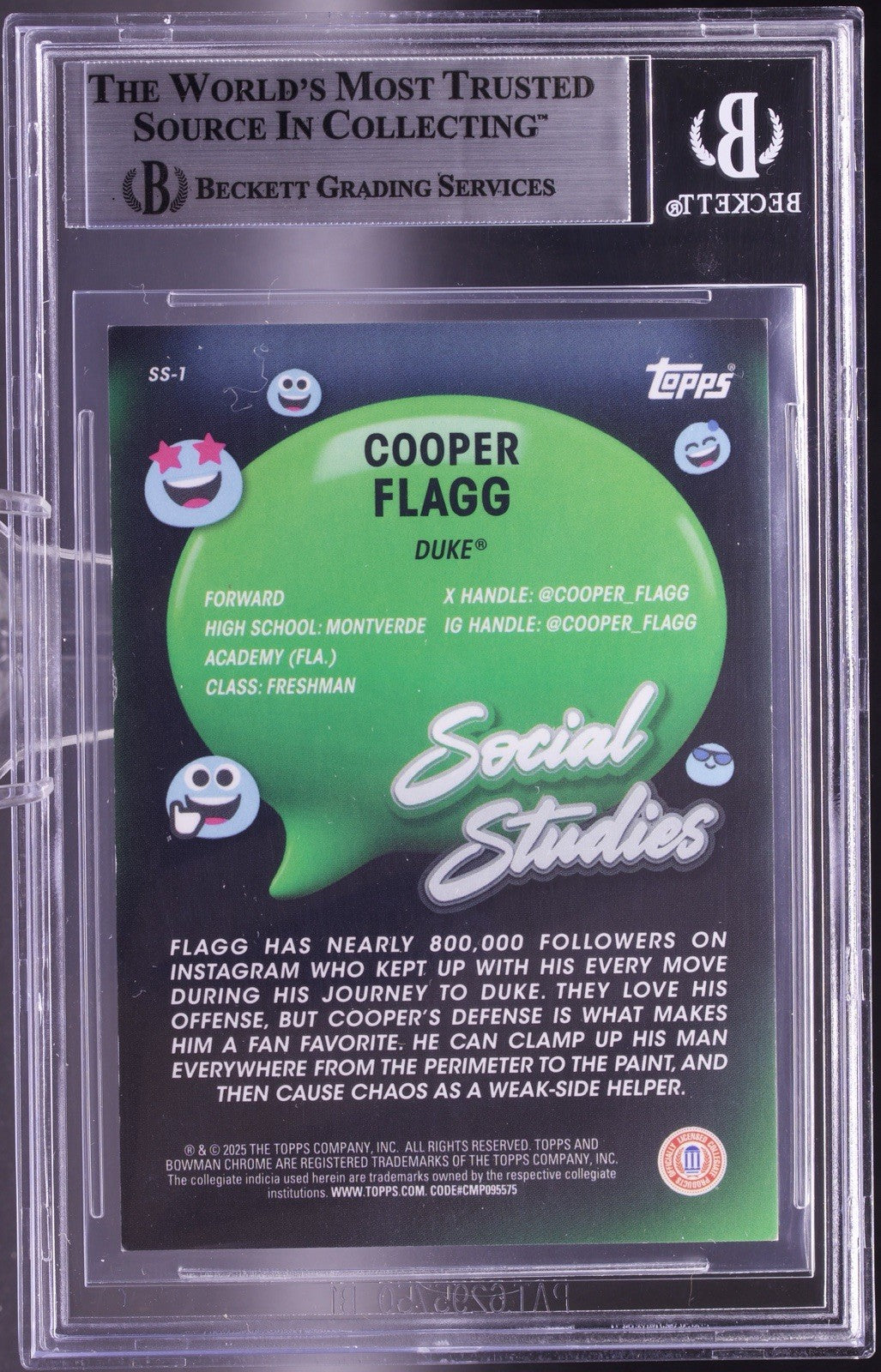 2024-25 Bowman Chrome University Cooper Flagg Social Studies Gold Refractor /50