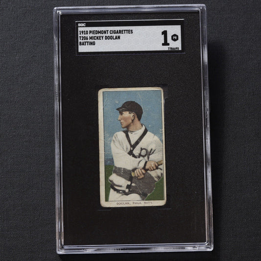 1910 T206 Mickey Doolan Batting • SGC 1 PR • Piedmont 350 Subjects