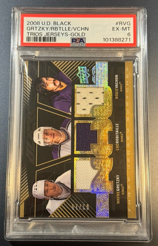2008 UD Black GOLD /10 Gretzky • Robitaille • Vachon Triple Jersey PSA 6 POP 1